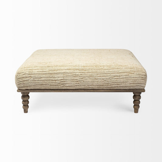 42" Cream And Brown Upholstered Cotton Blend Bench - Homeroots