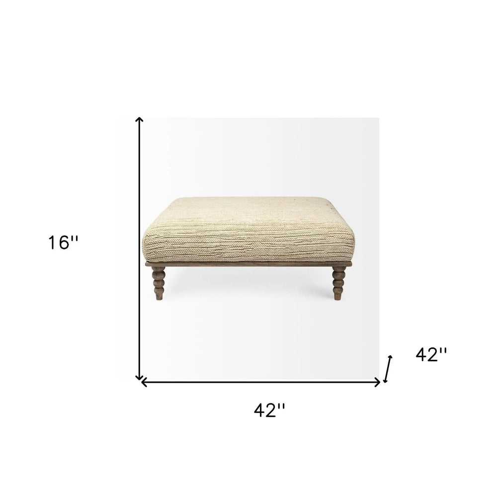 42" Cream And Brown Upholstered Cotton Blend Bench - Homeroots