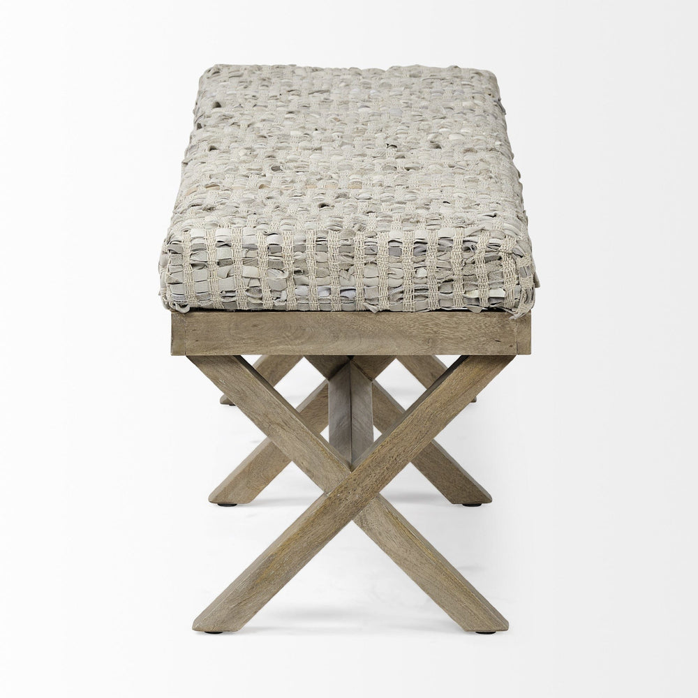 16" Beige and Brown Upholstered Faux Leather Bench - Homeroots - Flyclothing LLC