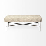 17" Cream and Black Upholstered Cotton Blend Geometric Bench - Homeroots