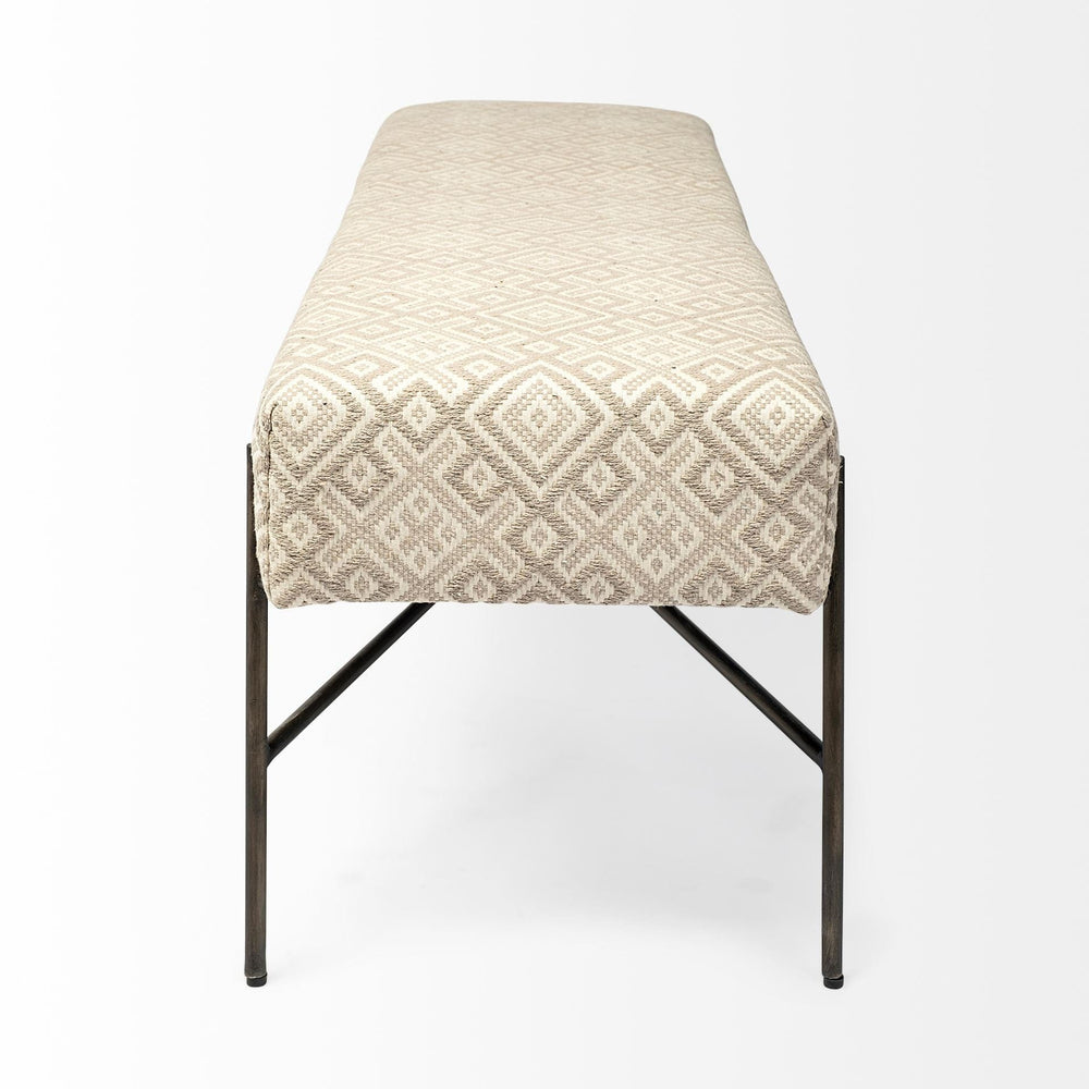 17" Cream and Black Upholstered Cotton Blend Geometric Bench - Homeroots