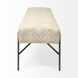 17" Cream and Black Upholstered Cotton Blend Geometric Bench - Homeroots