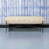 17" Cream and Black Upholstered Cotton Blend Geometric Bench - Homeroots