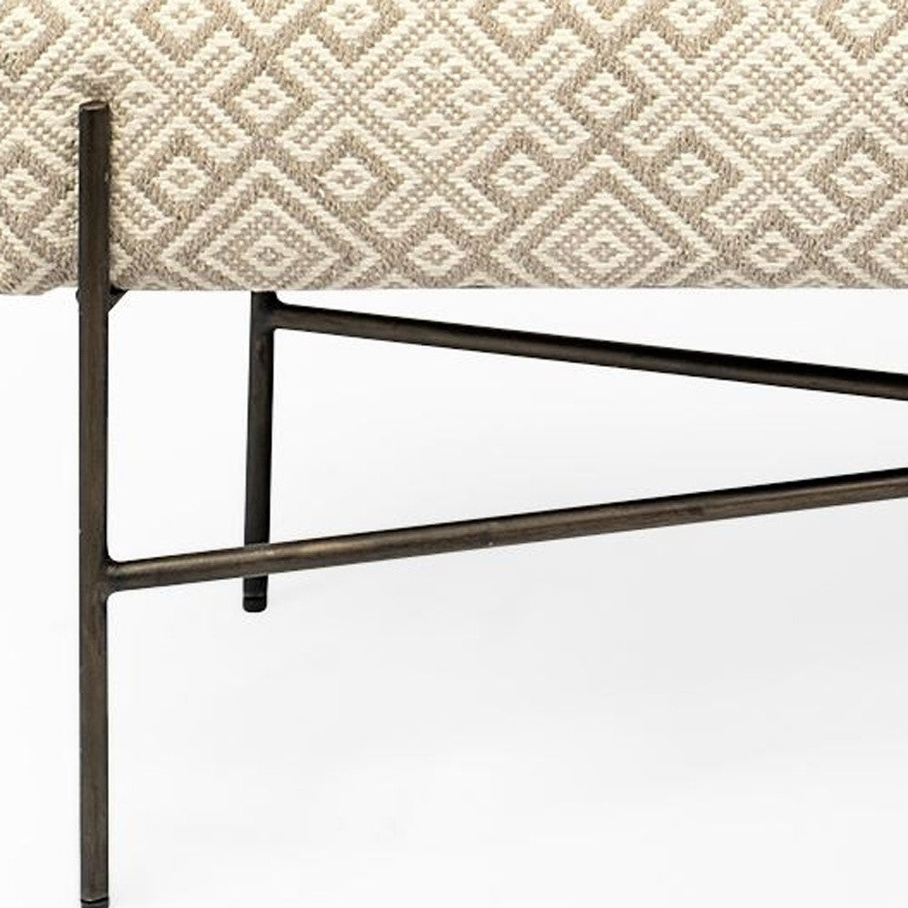 17" Cream and Black Upholstered Cotton Blend Geometric Bench - Homeroots