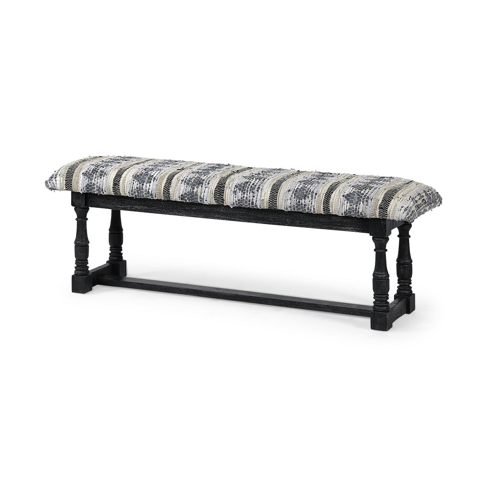 15" Off White and Black Upholstered Faux Leather Bench - Homeroots - Flyclothing LLC