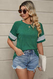 Striped Round Neck Short Sleeve T-Shirt - Trendsi - Flyclothing LLC