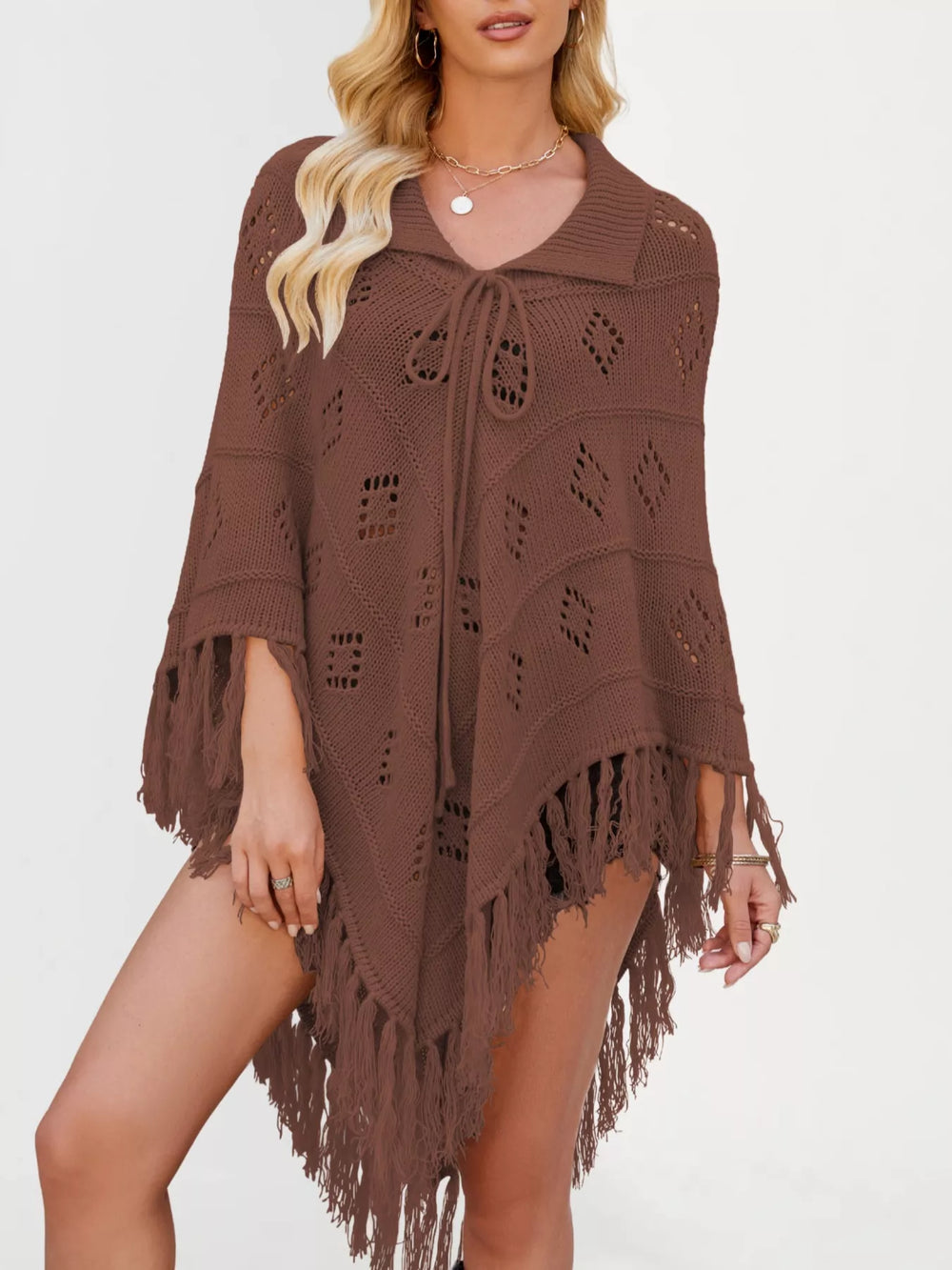 Fringe Openwork Knit Cover Up - Trendsi - Flyclothing LLC