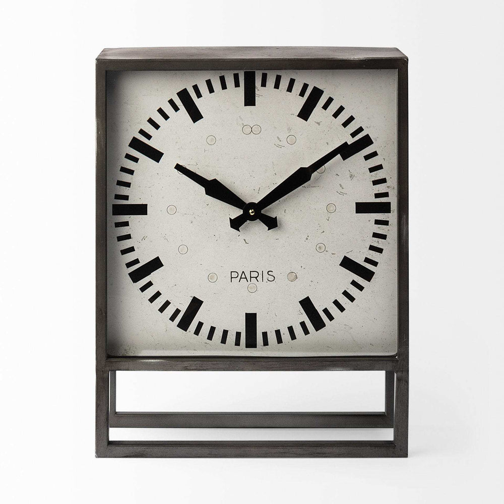 Square Gray Metal Desk Table Clock With Simple White And Black Face - Homeroots - Flyclothing LLC