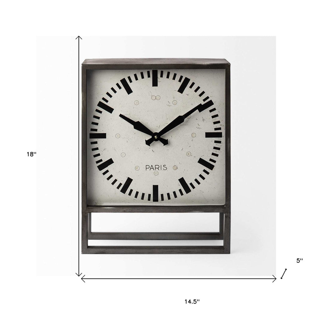 Square Gray Metal Desk Table Clock With Simple White And Black Face - Homeroots - Flyclothing LLC