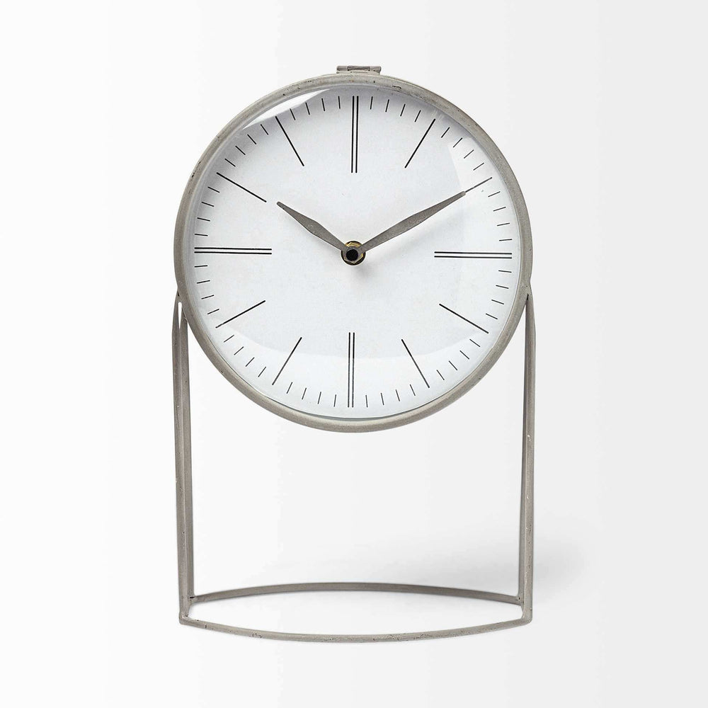 Gray Metal Circular Desk Table Clock Equipped With A Quartz Movement - Homeroots - Flyclothing LLC