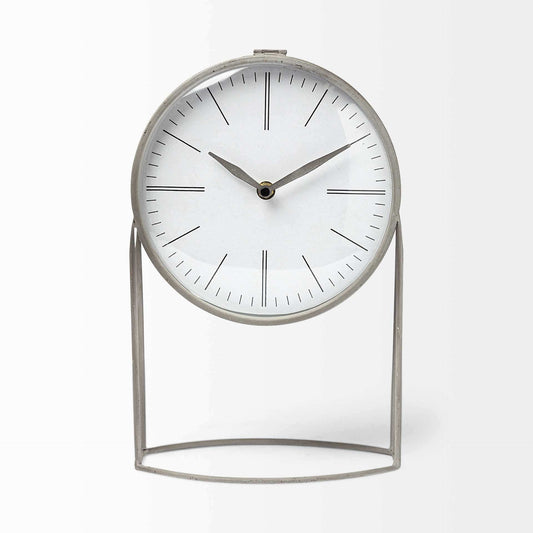 Gray Metal Circular Desk Table Clock Equipped With A Quartz Movement - Homeroots - Flyclothing LLC