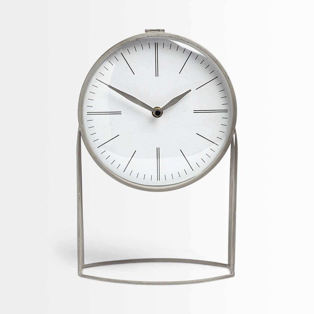 Gray Metal Circular Desk Table Clock Equipped With A Quartz Movement - Homeroots - Flyclothing LLC