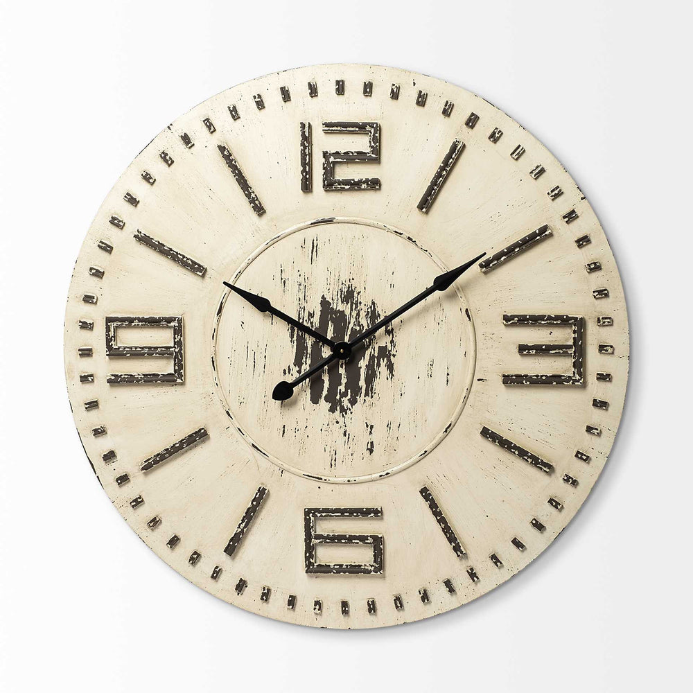 3" Circle Antiqued White Wood Analog Wall Clock - Homeroots - Flyclothing LLC