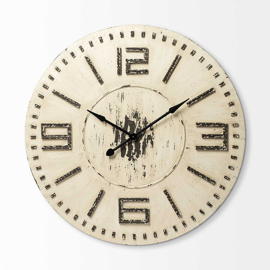3" Circle Antiqued White Wood Analog Wall Clock - Homeroots