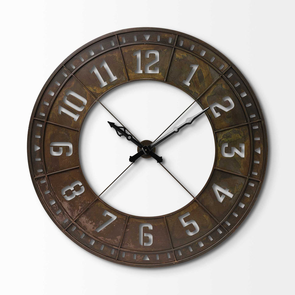 57" Round Industrial Brown Wall Clock - Homeroots - Flyclothing LLC