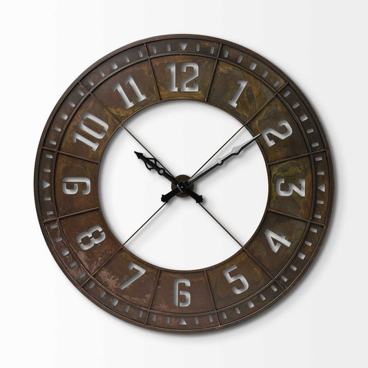 57" Round Industrial Brown Wall Clock - Homeroots