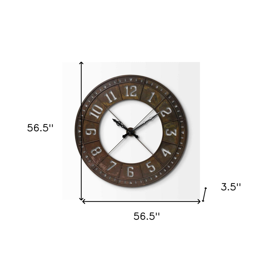 57" Round Industrial Brown Wall Clock - Homeroots - Flyclothing LLC