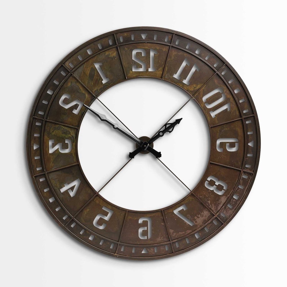 57" Round Industrial Brown Wall Clock - Homeroots - Flyclothing LLC