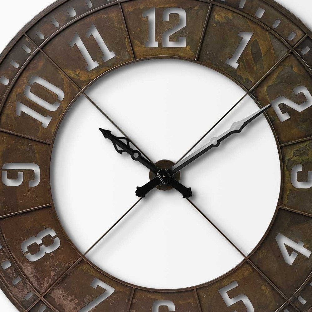 57" Round Industrial Brown Wall Clock - Homeroots - Flyclothing LLC