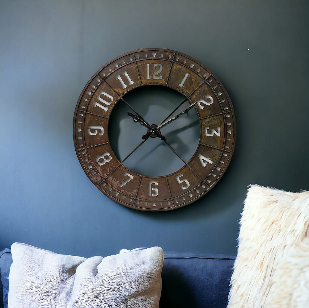 57" Round Industrial Brown Wall Clock - Homeroots - Flyclothing LLC