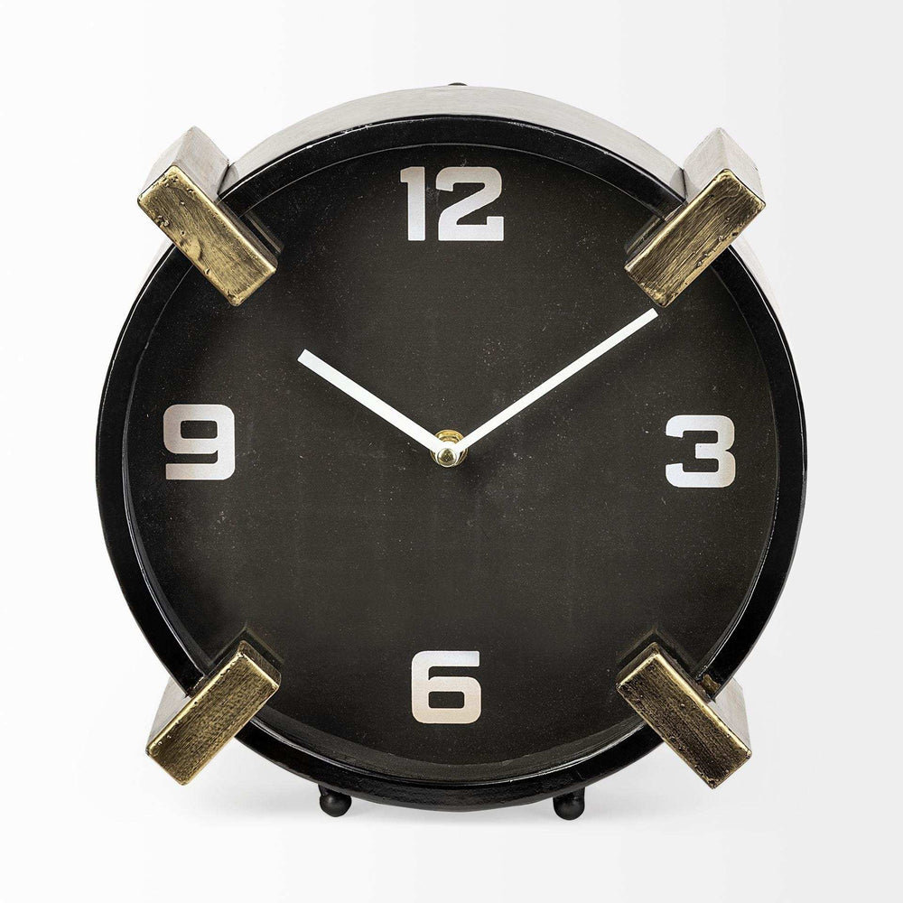 Black Gold Metal Round Desk Table Clock - Homeroots - Flyclothing LLC