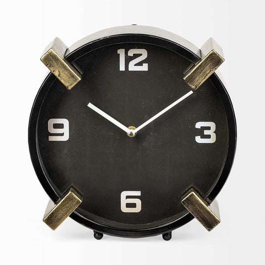 Black Gold Metal Round Desk Table Clock - Homeroots - Flyclothing LLC