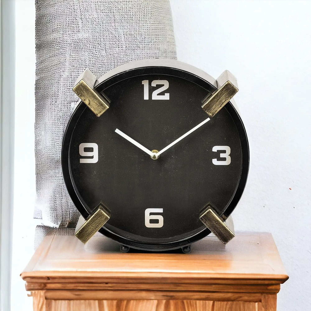 Black Gold Metal Round Desk Table Clock - Homeroots - Flyclothing LLC