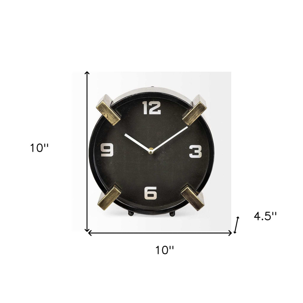 Black Gold Metal Round Desk Table Clock - Homeroots - Flyclothing LLC