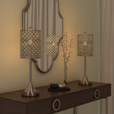 Set of Two 24" Silver Metal Table Lamp With Clear Drum Shade - Homeroots