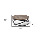 41" Brown And Black Solid Wood And Metal Round Coffee Table - Homeroots - Flyclothing LLC