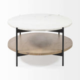 Oval White Marble Top And Black Metal Base Coffee Table W Wood Shelf - Homeroots - Flyclothing LLC