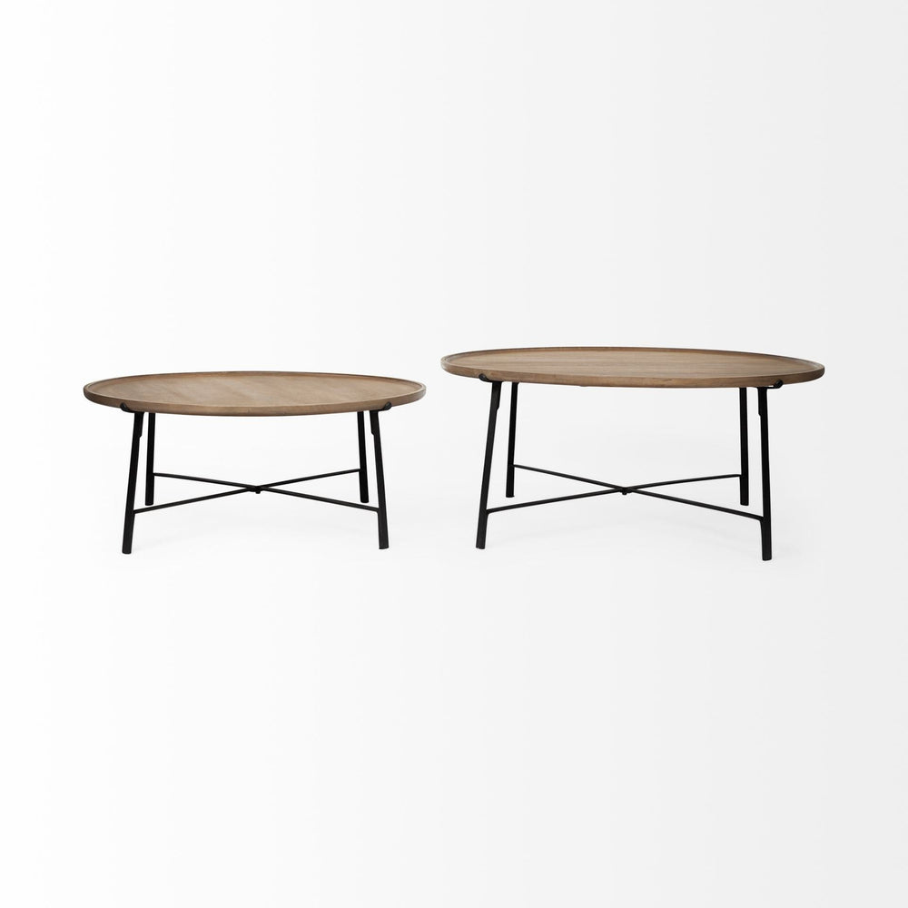 Set of Two 41" Brown And Black Solid Wood And Iron Round Nested Coffee Tables - Homeroots - Flyclothing LLC