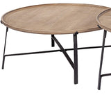 Set of Two 41" Brown And Black Solid Wood And Iron Round Nested Coffee Tables - Homeroots - Flyclothing LLC