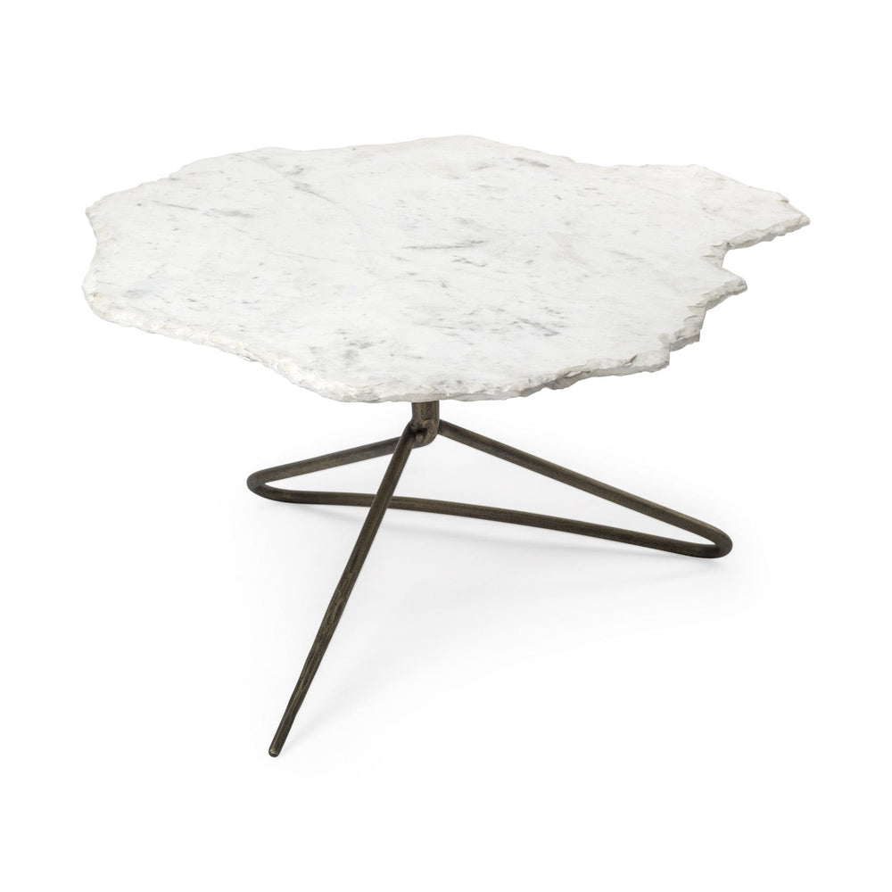 33" White And Gold Genuine Marble And Iron Free Form Coffee Table - Homeroots - Flyclothing LLC