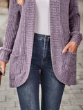 Ribbed Open Front Long Cardigan with Pockets - Trendsi - Flyclothing LLC