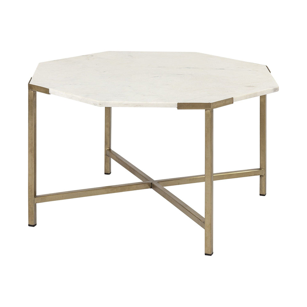 33" White And Gold Genuine Marble And Metal Octagon Coffee Table - Homeroots - Flyclothing LLC