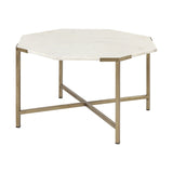 33" White And Gold Genuine Marble And Metal Octagon Coffee Table - Homeroots - Flyclothing LLC