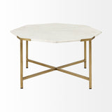 33" White And Gold Genuine Marble And Metal Octagon Coffee Table - Homeroots - Flyclothing LLC