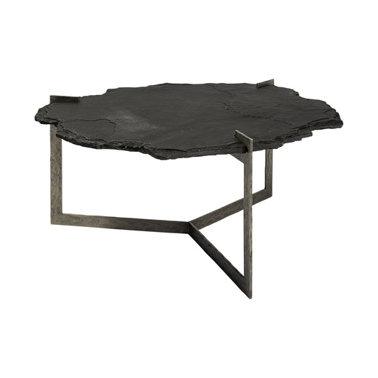 40" Black And Gold Stone And Iron Free Form Distressed Coffee Table - Homeroots