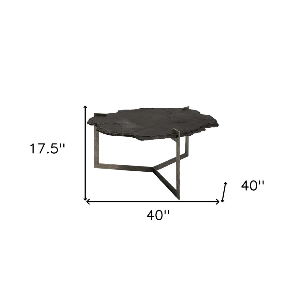 40" Black And Gold Stone And Iron Free Form Distressed Coffee Table - Homeroots - Flyclothing LLC