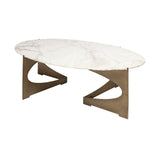 30" White And Gold Genuine Marble And Metal Oval Coffee Table - Homeroots - Flyclothing LLC