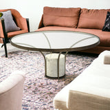 36" Clear And White and Gold Glass And Stone Round Coffee Table - Homeroots - Flyclothing LLC