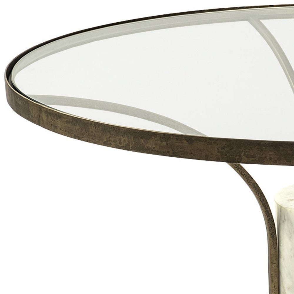 36" Clear And White and Gold Glass And Stone Round Coffee Table - Homeroots - Flyclothing LLC