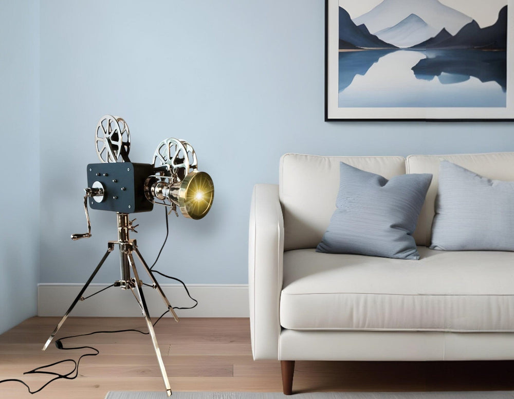 36" Black And Silver Buffed Aluminum Movie Projector - Homeroots