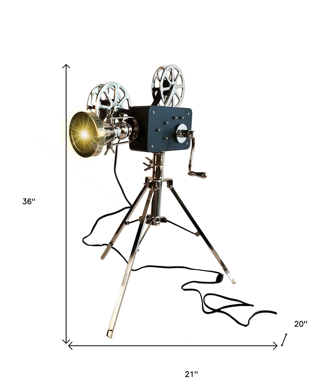 36" Black And Silver Buffed Aluminum Movie Projector - Homeroots