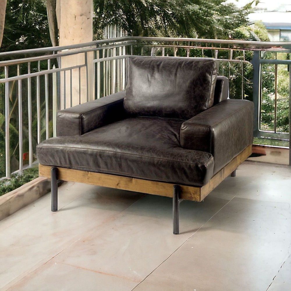 41" Black Faux Leather Distressed Club Chair - Homeroots