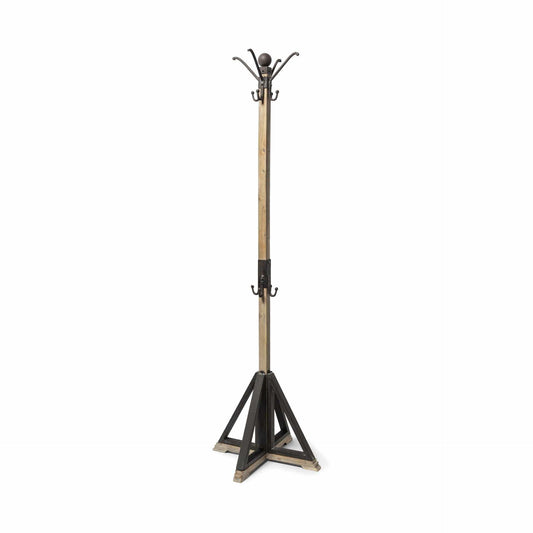 Black Metal And Wooden Coat Rack With Multiple Hooks - Homeroots - Flyclothing LLC