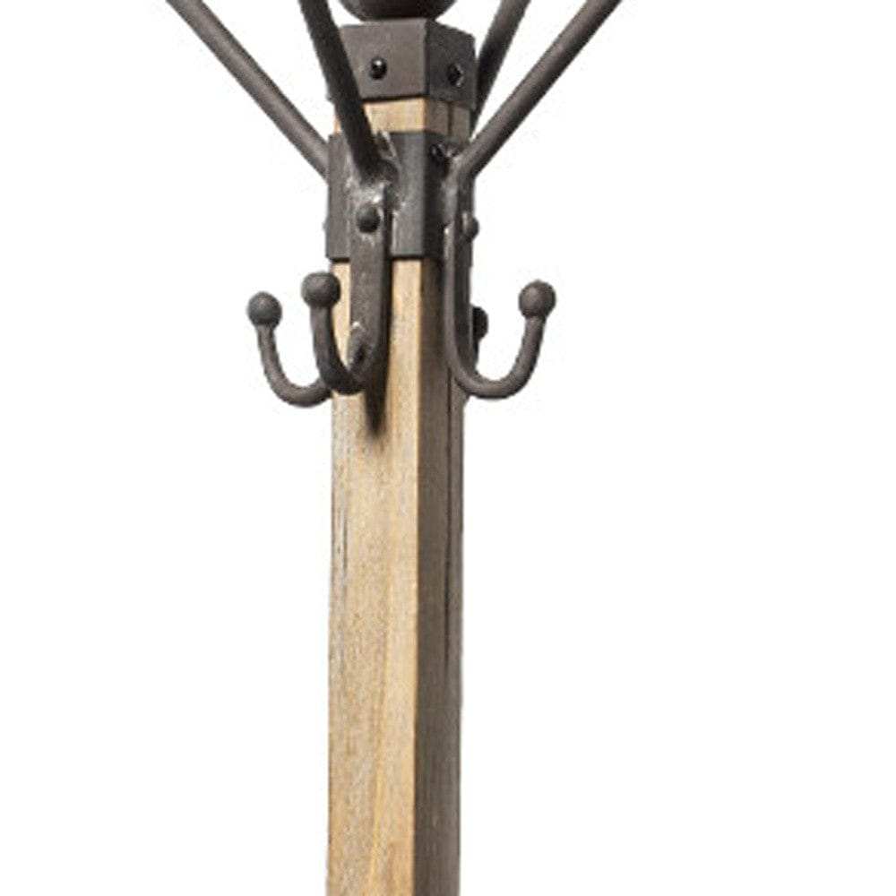 Black Metal And Wooden Coat Rack With Multiple Hooks - Homeroots - Flyclothing LLC