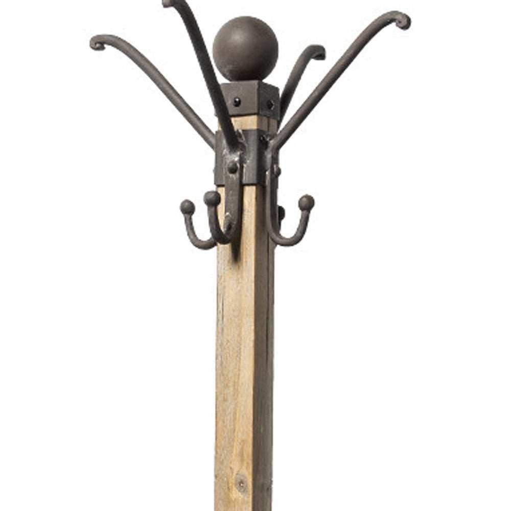 Black Metal And Wooden Coat Rack With Multiple Hooks - Homeroots - Flyclothing LLC