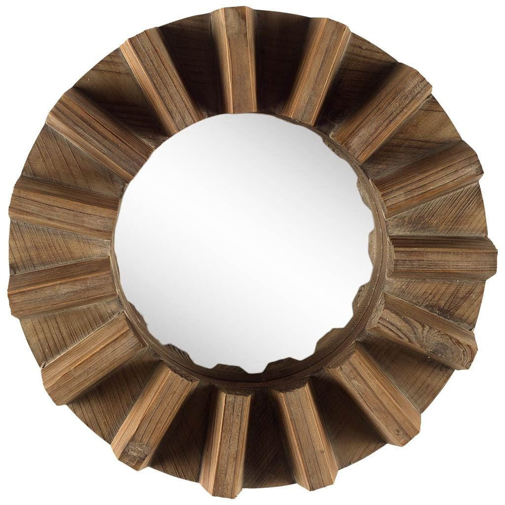 Sprocket 17" Round Walnut Finish Frame Wall Mirror - Homeroots - Flyclothing LLC
